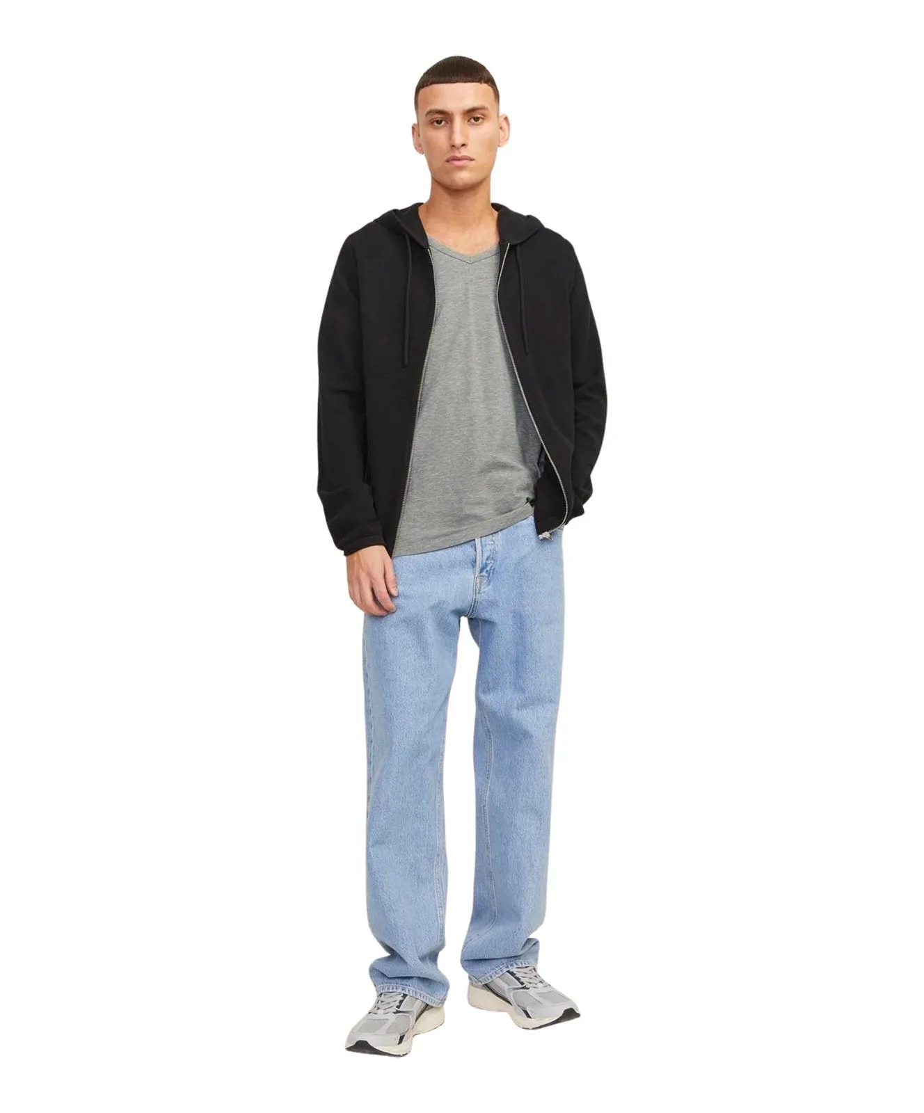 Herren Shirt Basic V-Neck Tee von Jack & Jones in Light Grey Melange