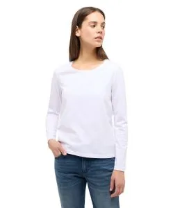 Mustang Langarmshirt Elly in Weiß mit Rundhalsausschnitt