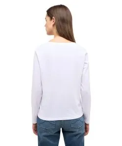 Mustang Langarmshirt Elly in Weiß mit Rundhalsausschnitt