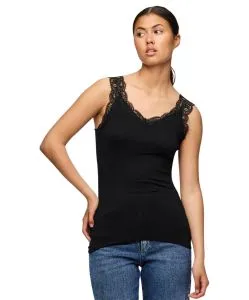 Pieces Spitzentop Barbera Lace in Schwarz