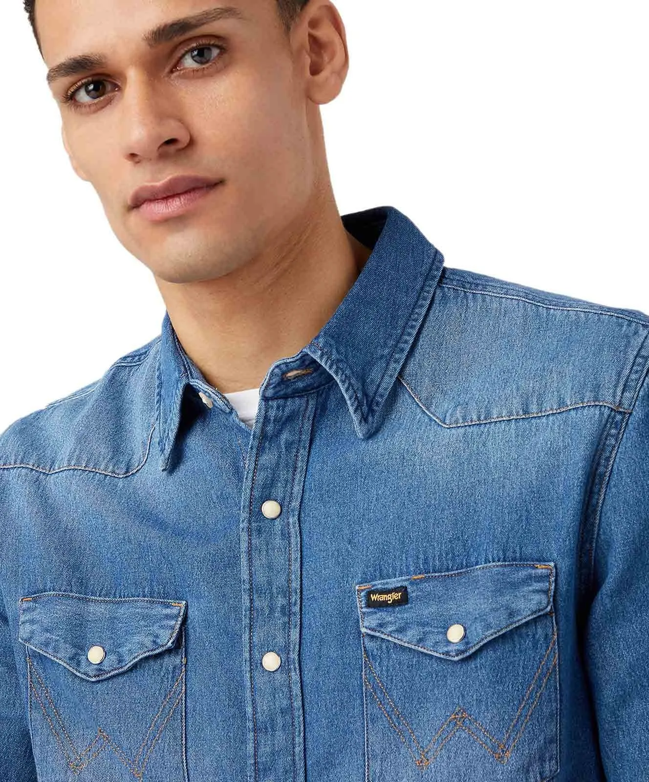 Herren Hemd Western Denim Shirt von Wrangler in Icon Mid Stone