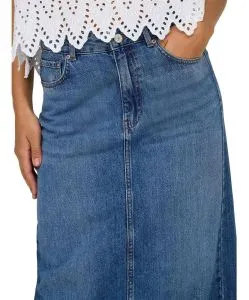 ONLY Jeansrock Midi in Mittelblau mit Rückenschlitz