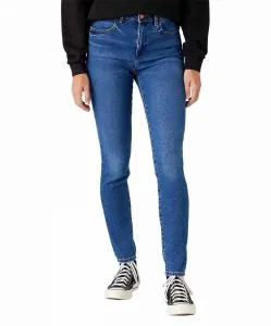 Wrangler Jeans Skinny Fit mit High Rise in blauem Camellia