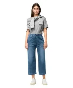 MAC Culotte Jeans in mittelblau mit Bindedetail