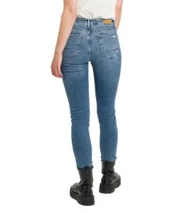 Cross Alan Skinny Jeans in mittelblau und hohem Bund 