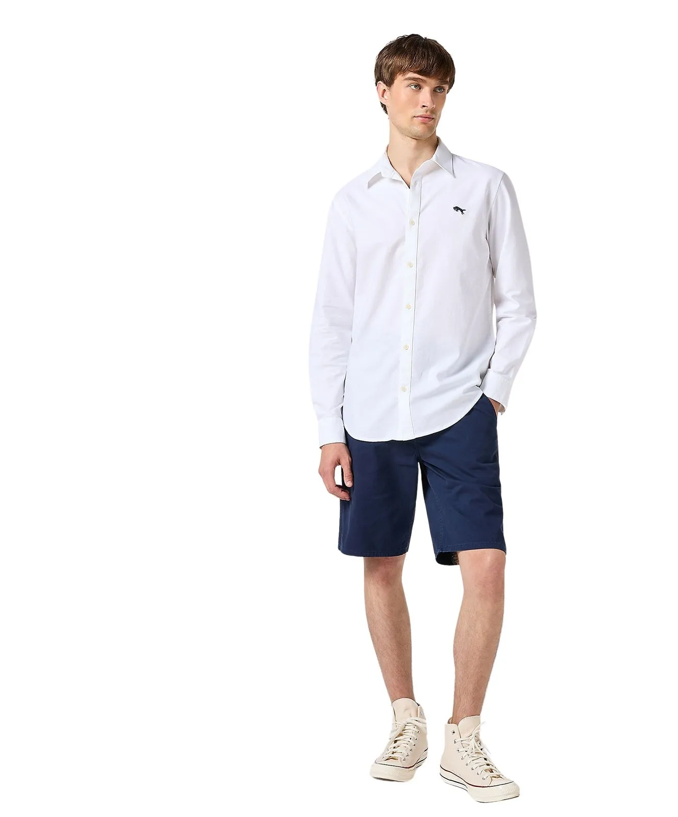 Herren Hemd Long Sleeve 1 Pocket Shirt von Wrangler in White Oxford