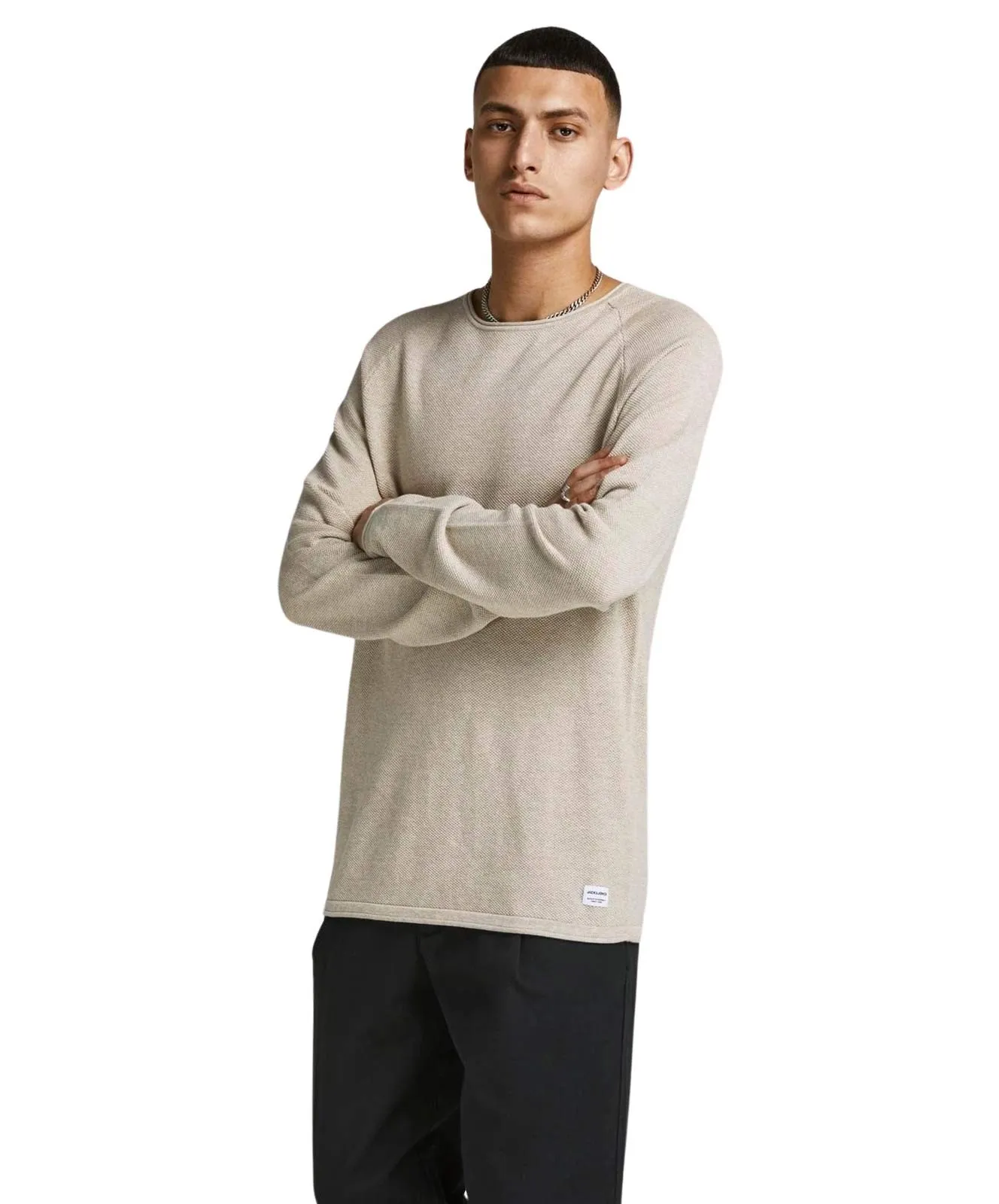 Herren Pullover Hill Knit Crew Neck von Jack & Jones in Oatmeal Melange