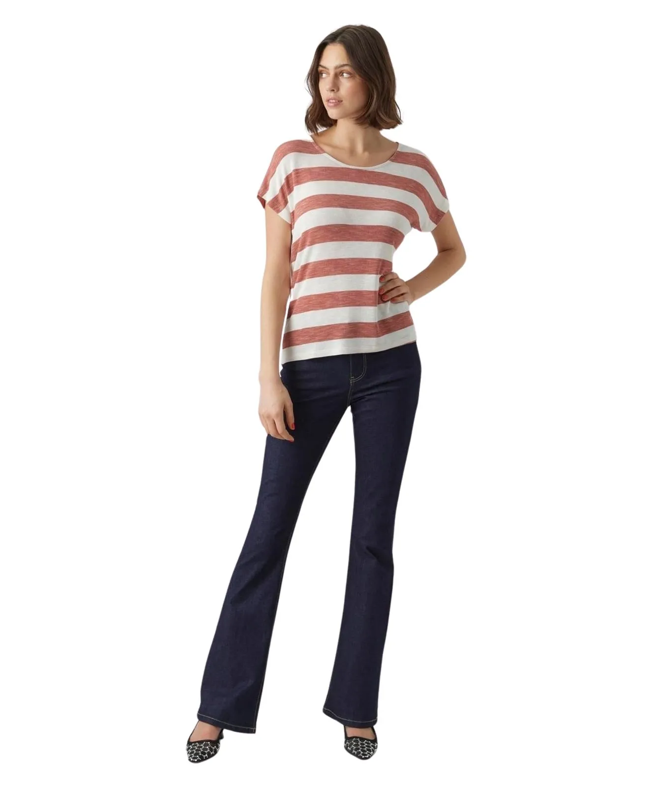 Damen Shirt Wide Stripe von Vero Moda in Marsala Snow white
