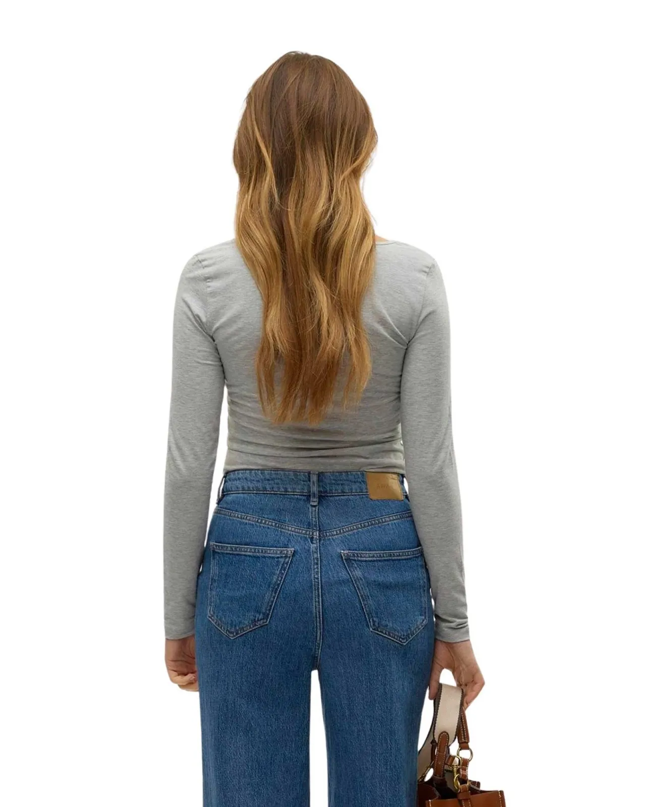 Damen Shirt Maxi My Soft Long U-Neck von Vero Moda in Light Grey Melange