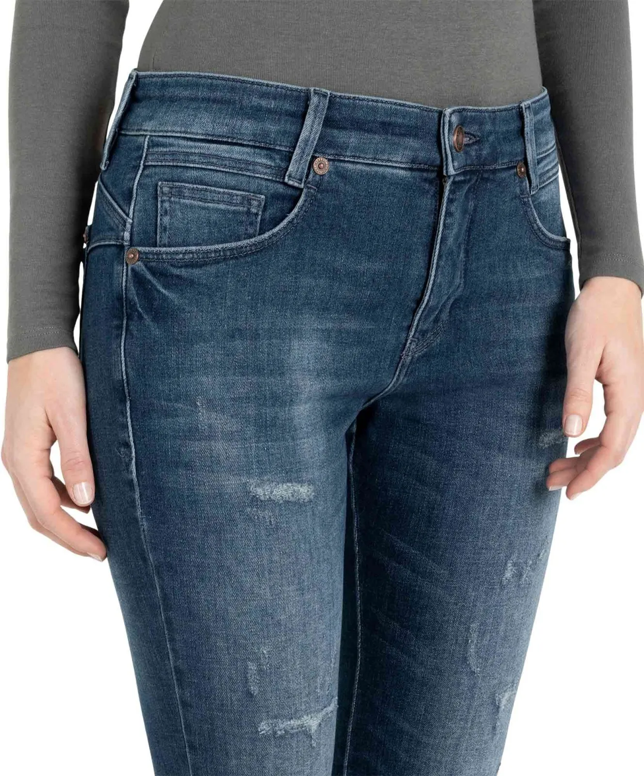 Damen Jeans New Jersey Skinny von MAC in Shadow Destroyed Wash