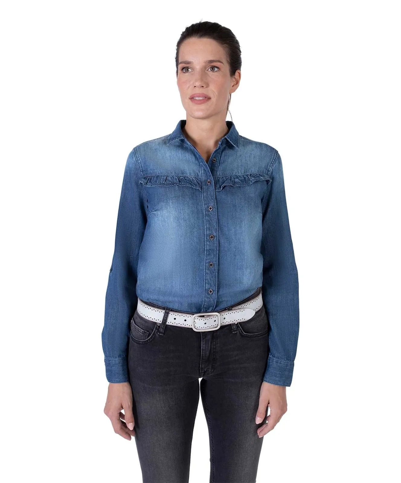 Damen Gürtel 35 mm Veloursgürtel mit Lochperforation von Mustang in Light Grey