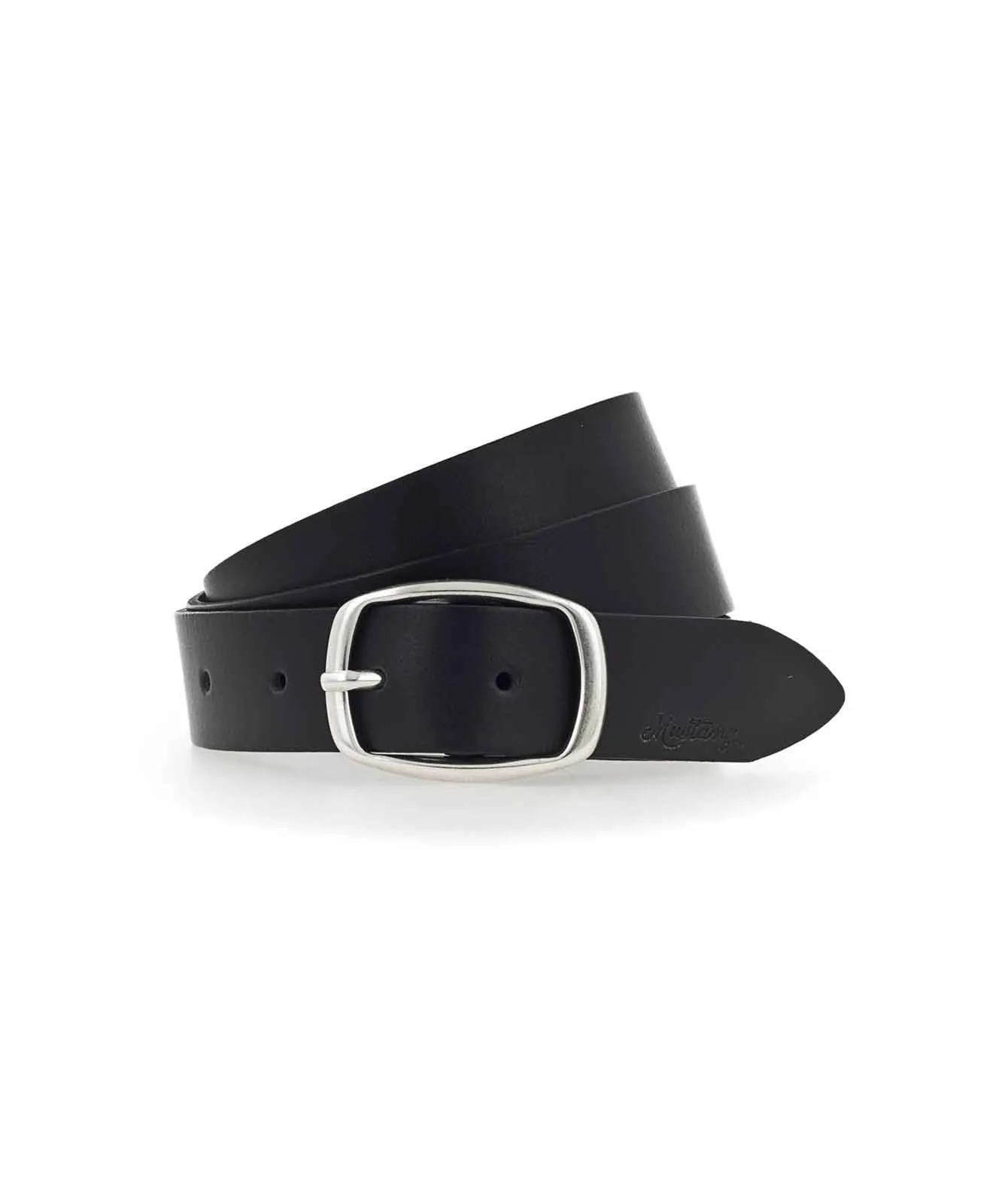 Damen Gürtel 3cm Ledergürtel mit Logo-Schriftzug von Mustang in Black
