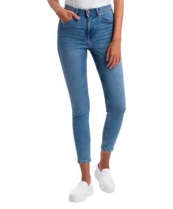 Cross Jeans mit hohem Bund Judy in Mittelblau mit Ankle Länge
