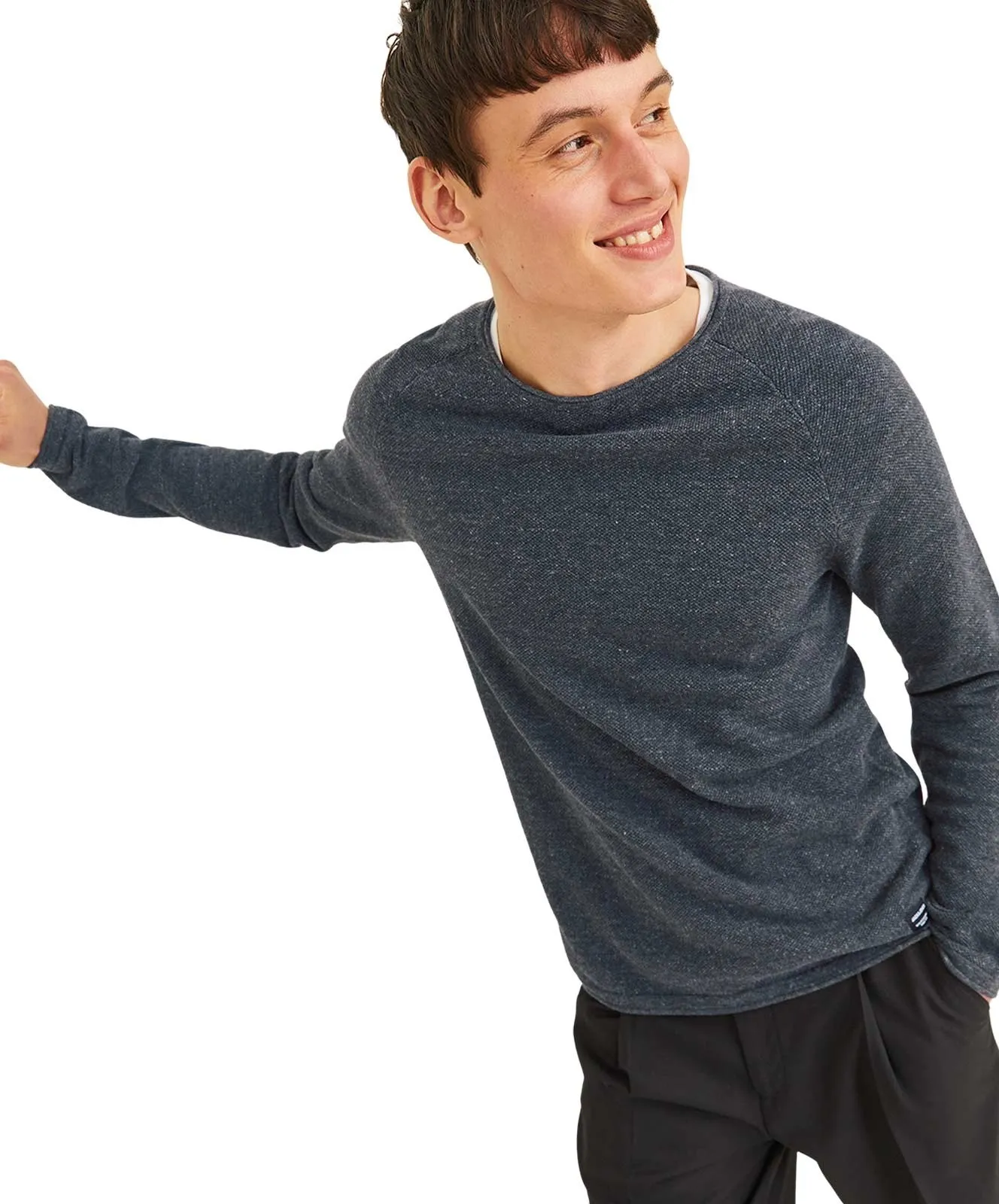 Herren Pullover Hill Knit Crew Neck von Jack & Jones in Dark Grey Melange