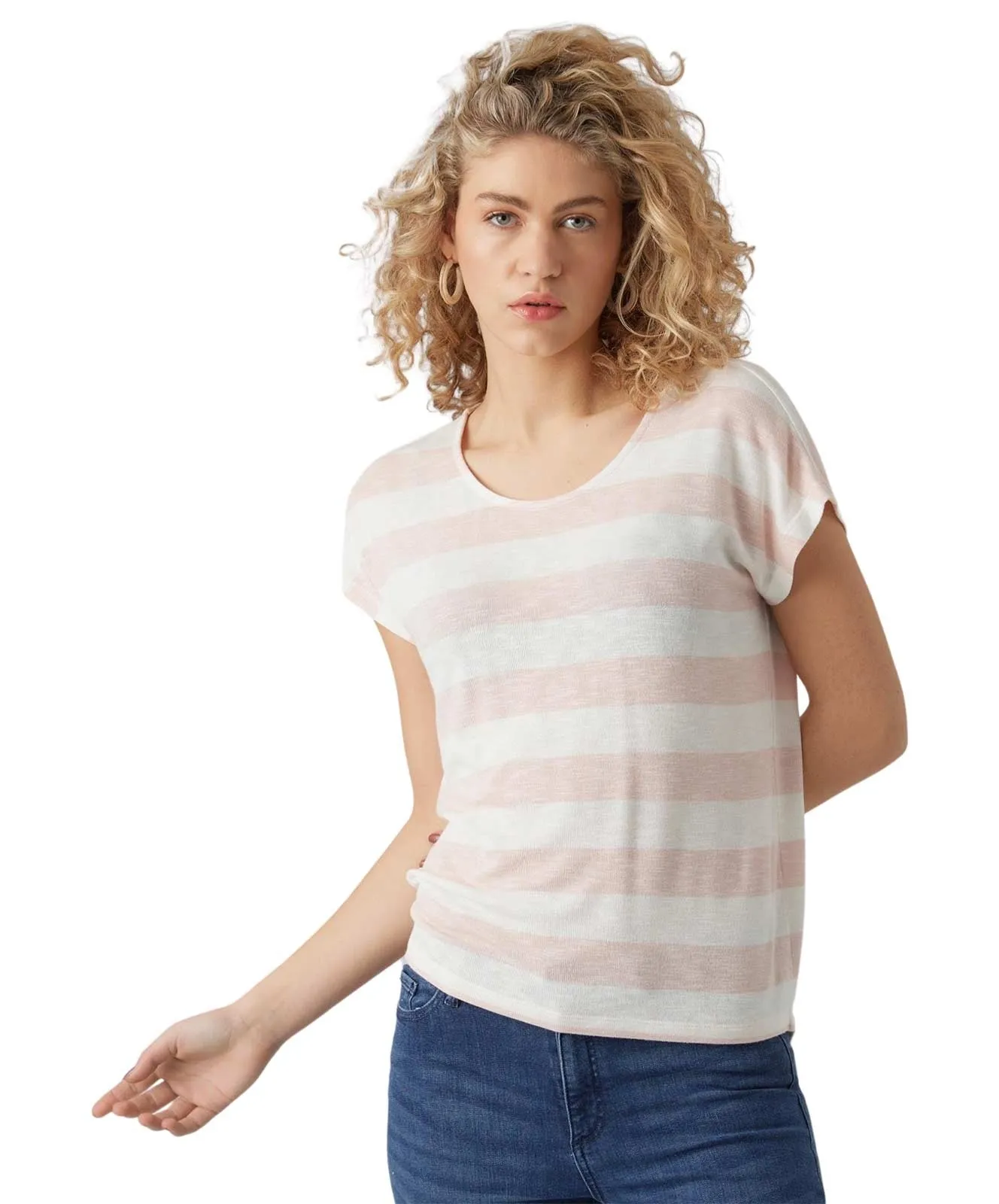 Damen Shirt Wide Stripe von Vero Moda in Sepia Rose Snow white