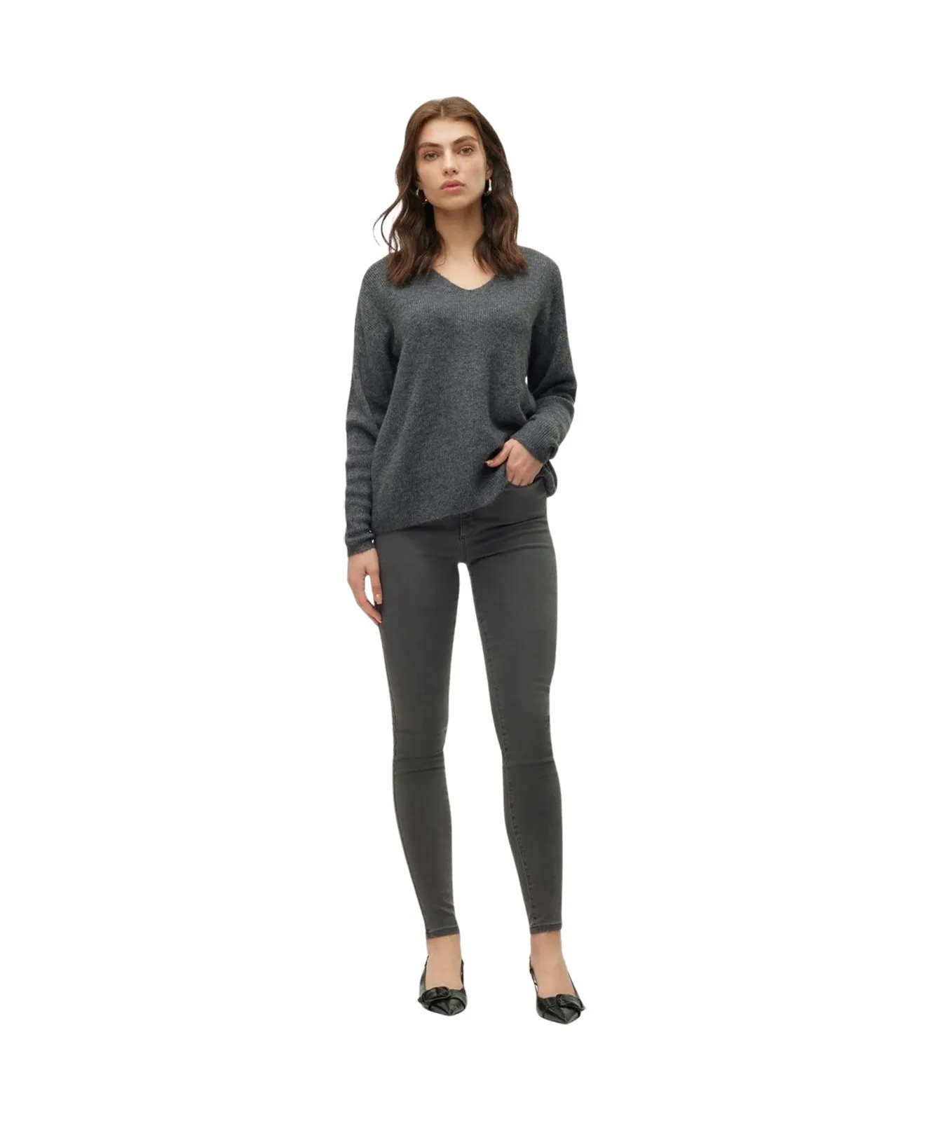 Damen Pullover Crewlefile von Vero Moda in Medium Grey Melange