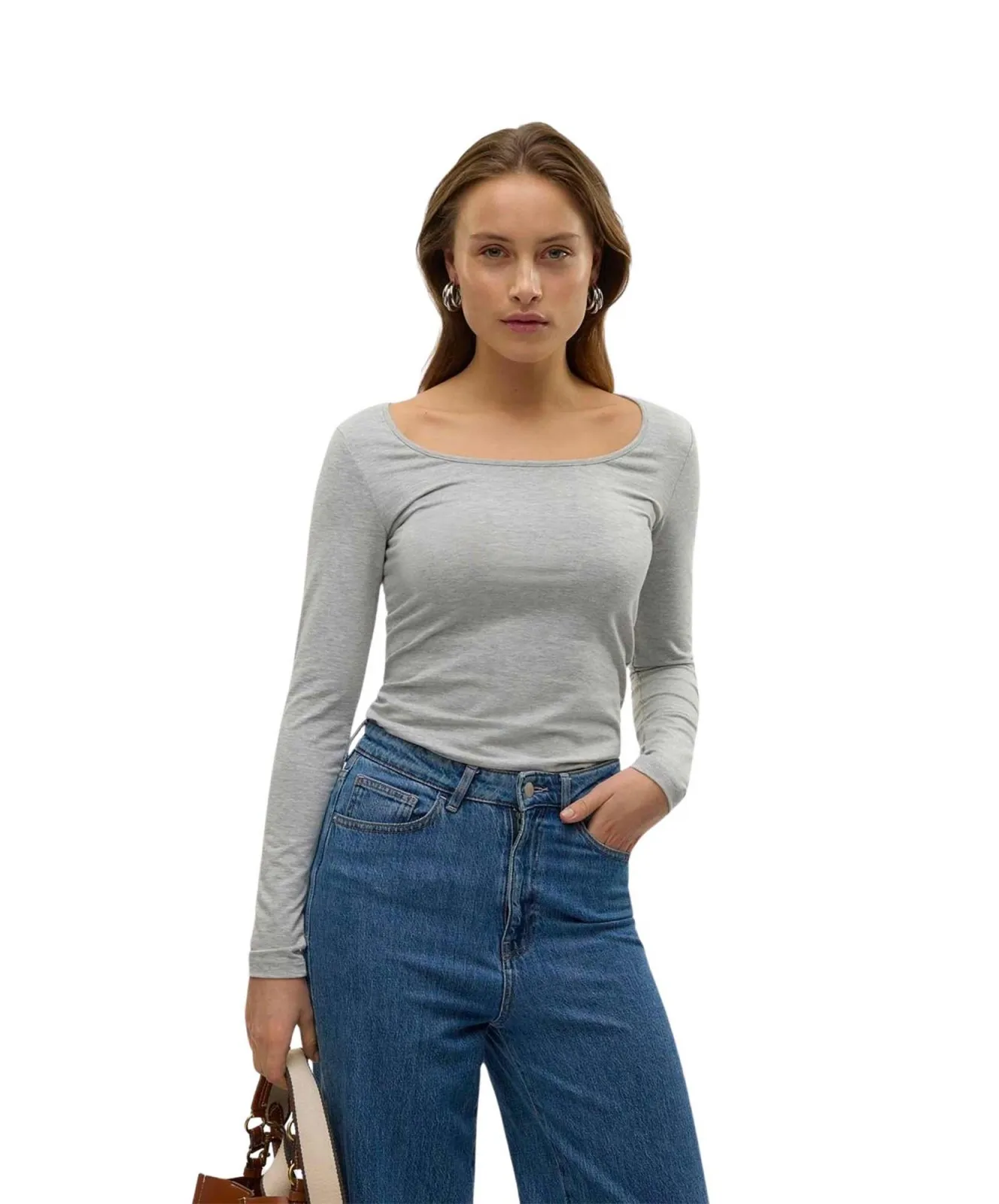 Damen Shirt Maxi My Soft Long U-Neck von Vero Moda in Light Grey Melange