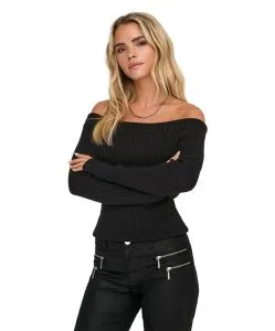 ONLY Schulterfrei Strickpullover Katia in Schwarz
