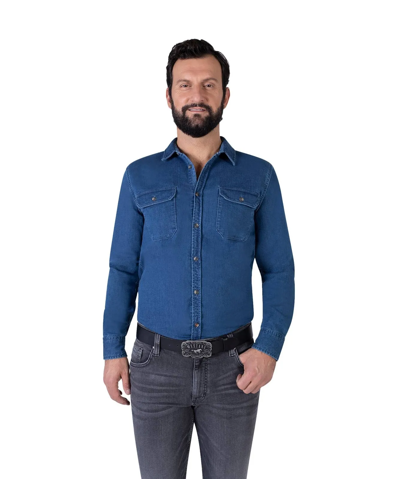 Herren Gürtel 40 mm Ledergürtel mit Schließe  von Mustang in Schwarz