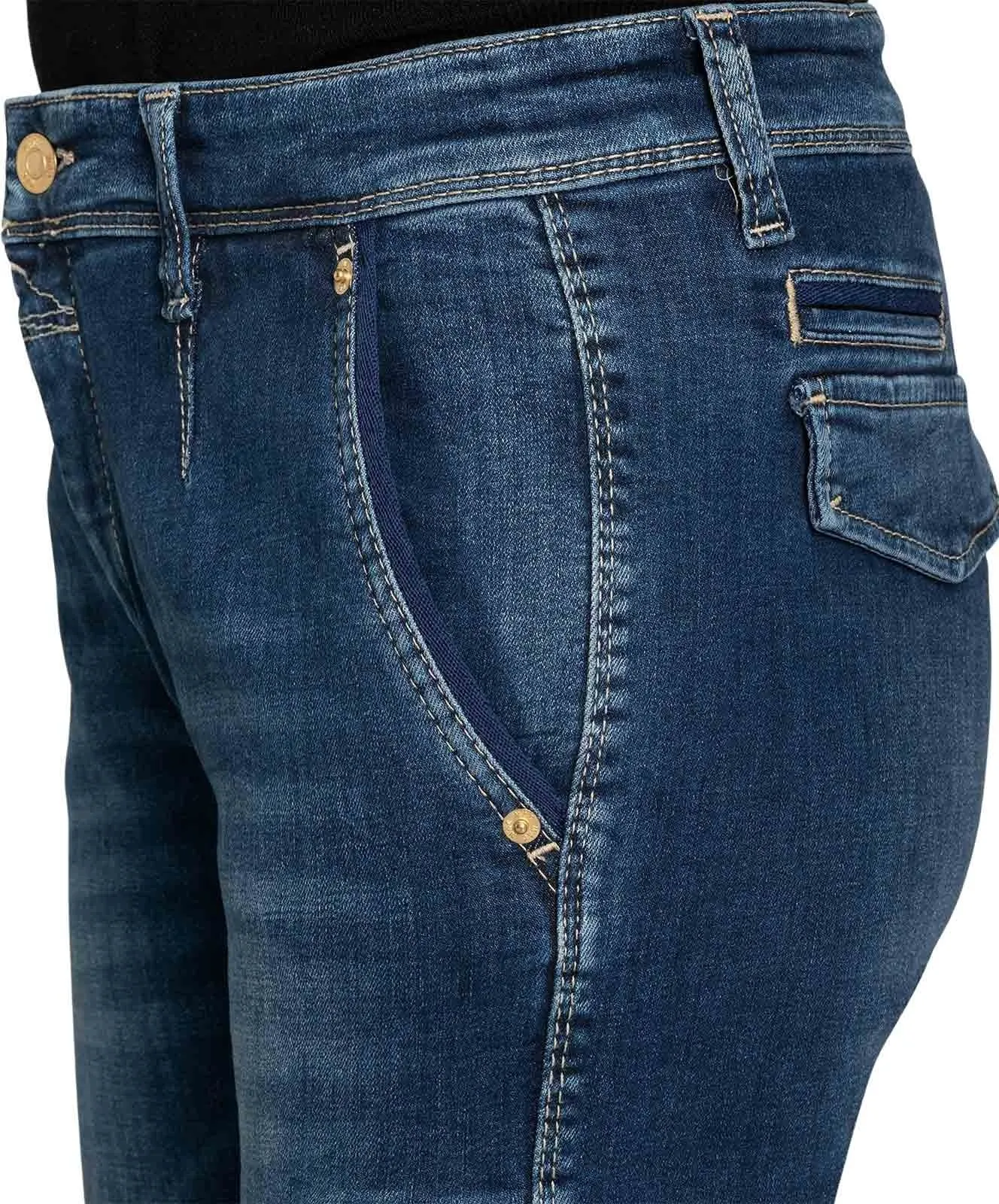Damen Jeans Rich Cargo Denim von MAC in Dark Blue Net Wash