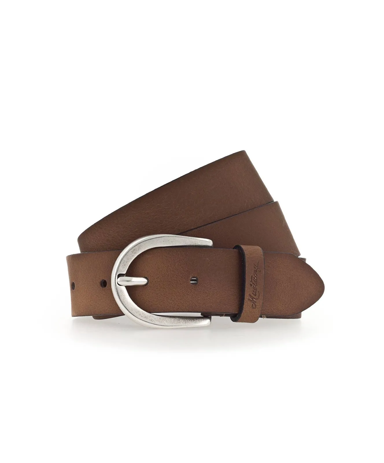 Damen Gürtel 35 mm Ledergürtel mit geprägtem Logo von Mustang in Baileys