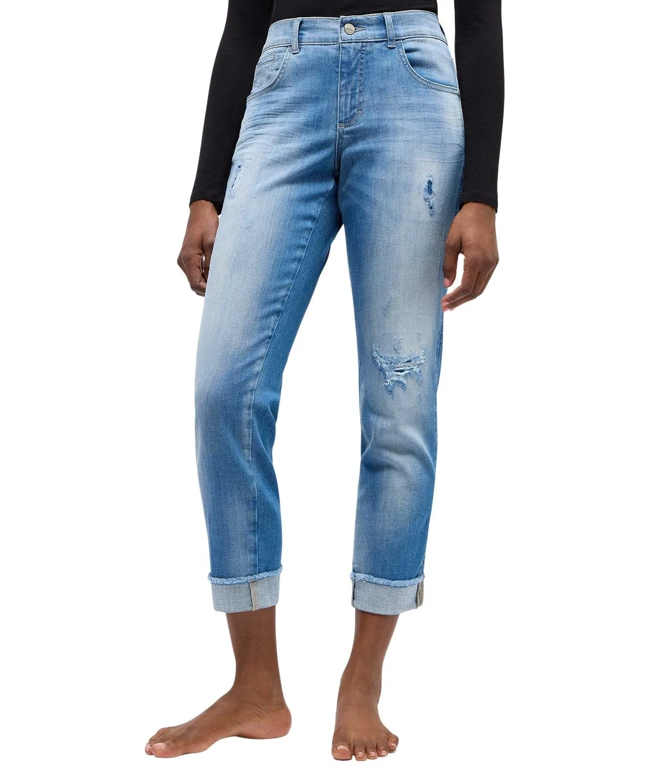 Damen Jeans Darleen Crop TU von Angels in Light Blue Used Destroyed