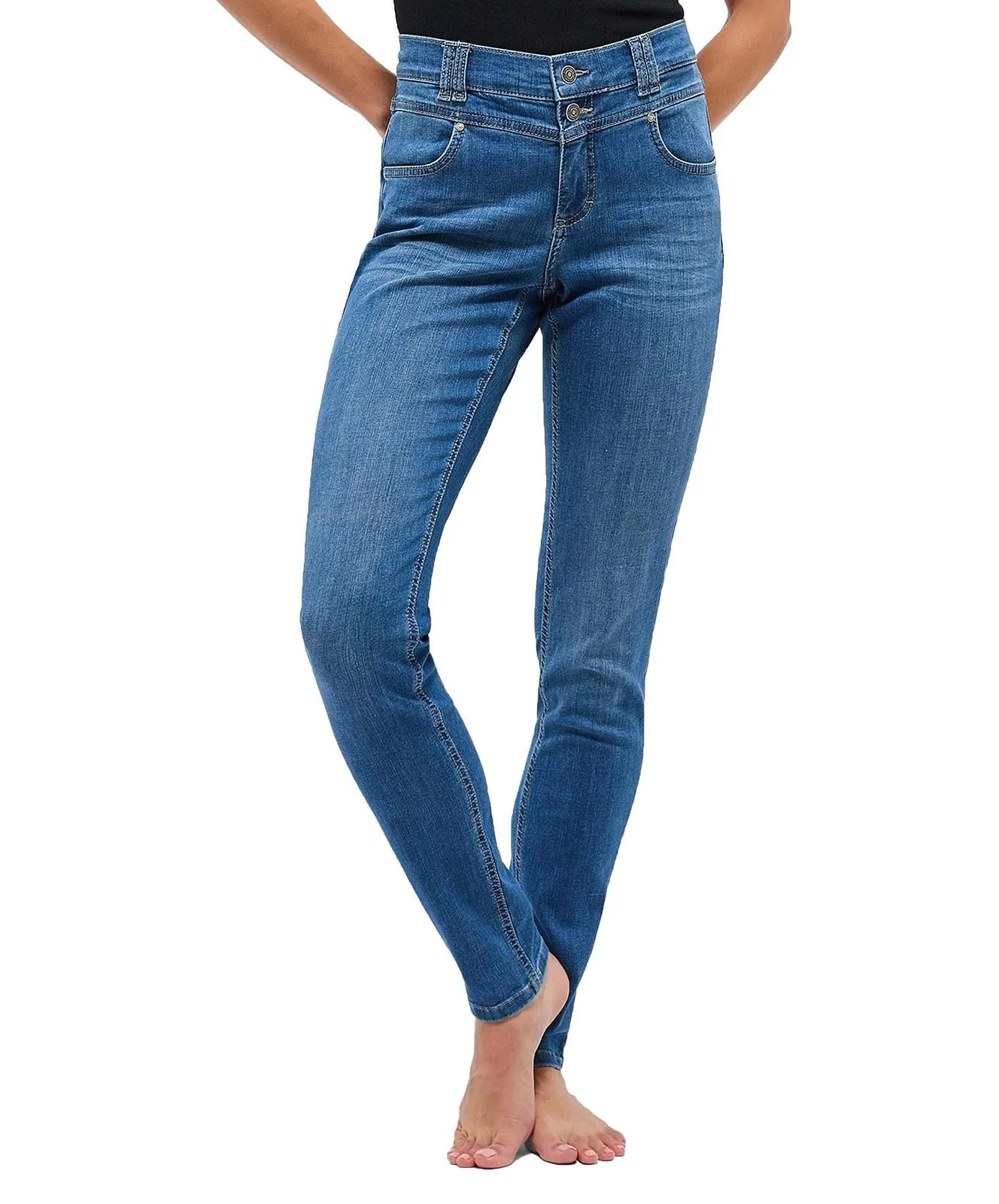 Damen Jeans Skinny Button von Angels in Mid Blue Used